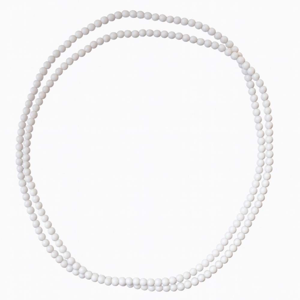 White Beaded Long Strand Necklace